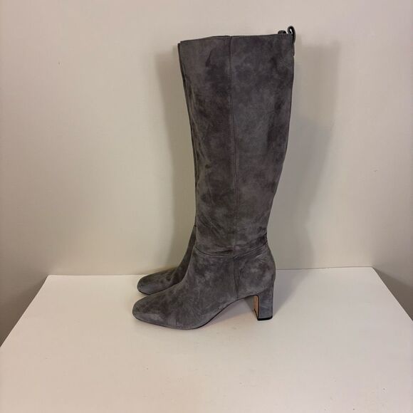 J. McLaughlin Shoes - J. McLaughlin Grey Suede Heeled Knee High Tall Pull On Boots 8.5